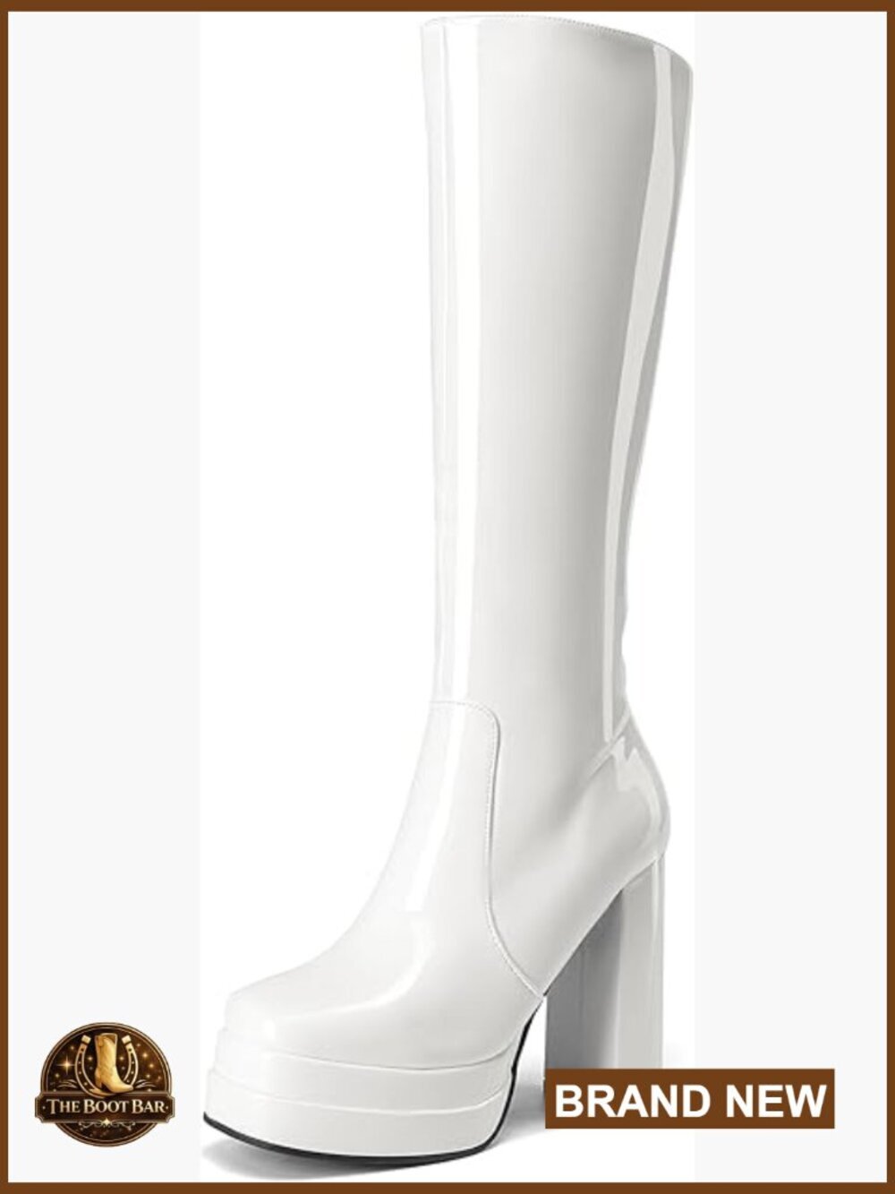 Platform Chunky Heel Knee High Boots Y2K Patent PU Square Toe